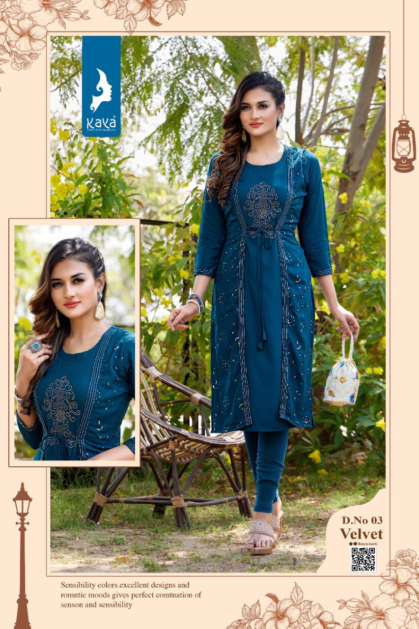 Kaya Velvet Fancy Wear Rayon Stylish Designer Kurti With Jacket Collection